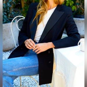 Emerson Fry dinner jacket in black linen with satin lapel and button